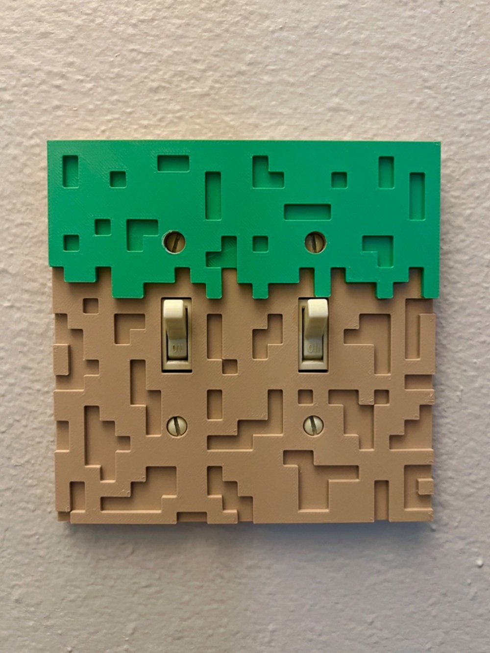 Modern Pixel Pattern Dual Switch Plate Cover in Green and Tan - Unbranded